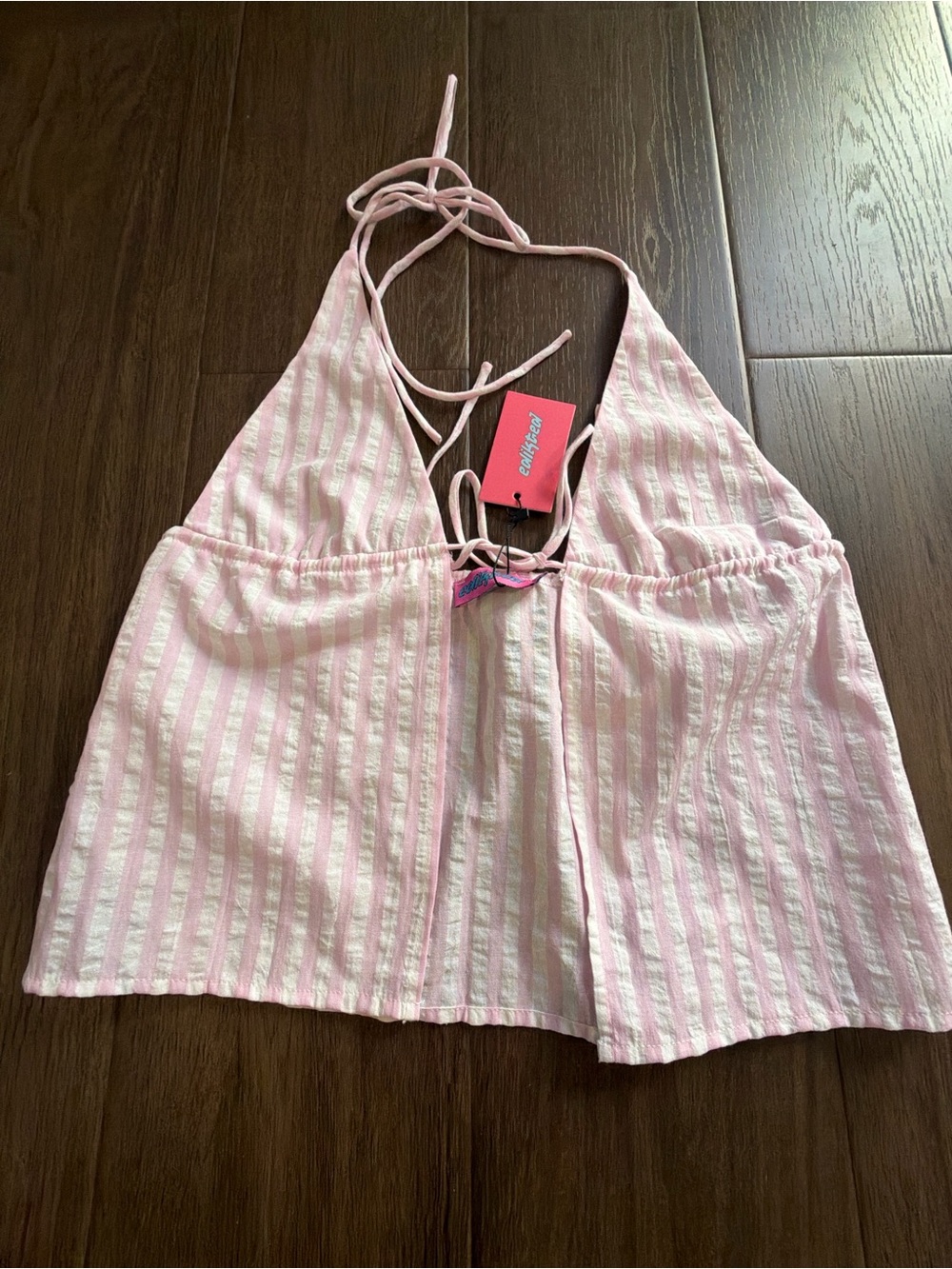 Edikted Pink & White Striped Halter Sleep Cami
